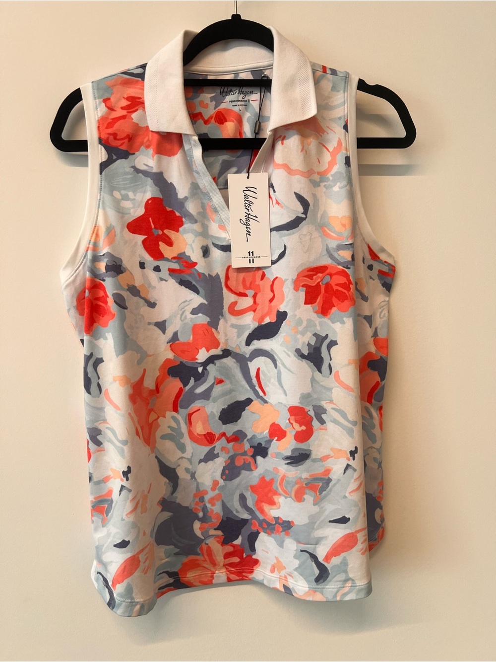 Walter Hagen Floral Sleeveless Polo Tank - Coral, Light Blue & Navy